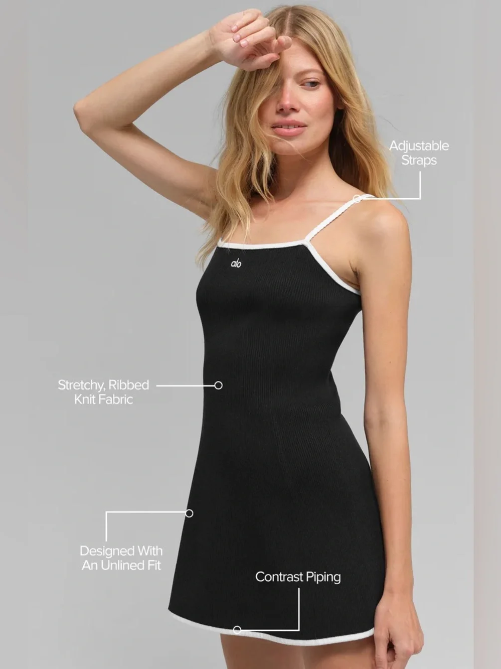 ALO *NWOT* Black / White Highline Ribbed Sweater Knit Dress - Picture 7 of 9
